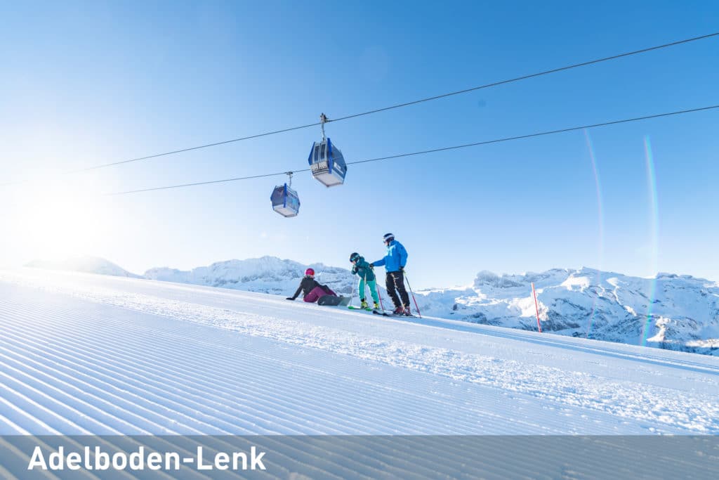 Skifahrer geniessen die Pisten der Skiregion Adelboden-Lenk